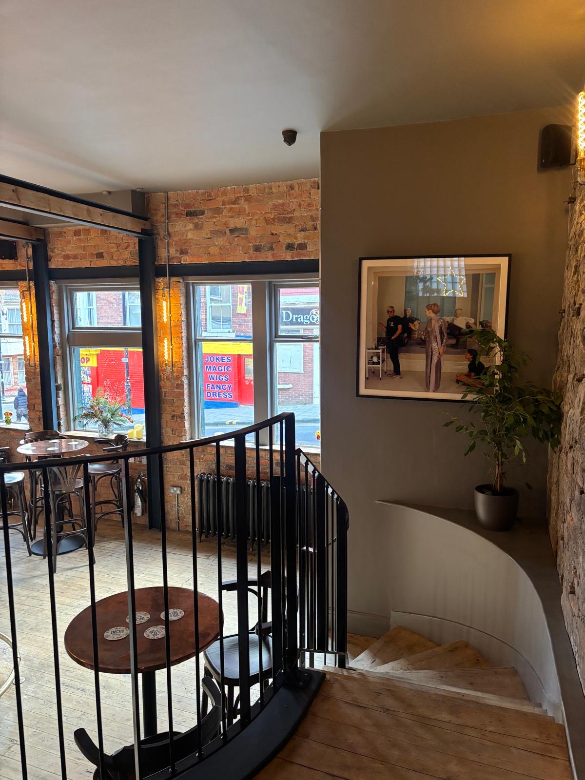 Upstairs at The Britannia, looking down the staircase